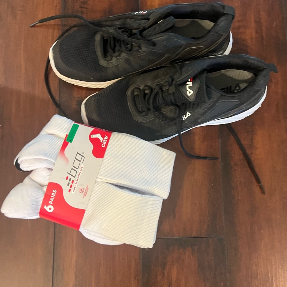 Fila Black Athletic Shoes and Pack of Crew Socks